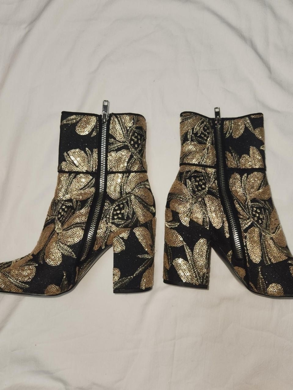 Black and Gold Sequin Floral Ankle Boots Steve Madden